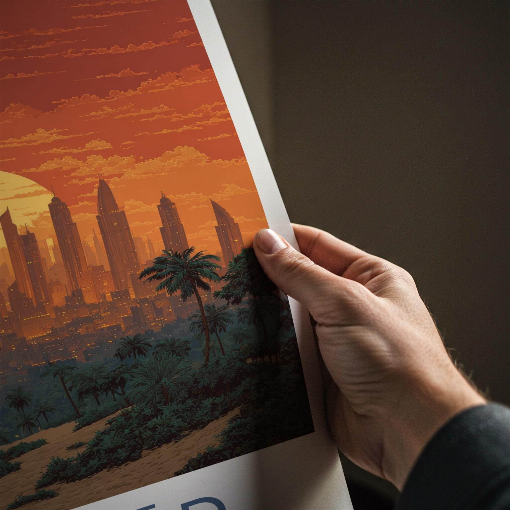 Ar-Riyad Poster - Saudi Arabia Travel Art - City Sunset Palms Wall Decor