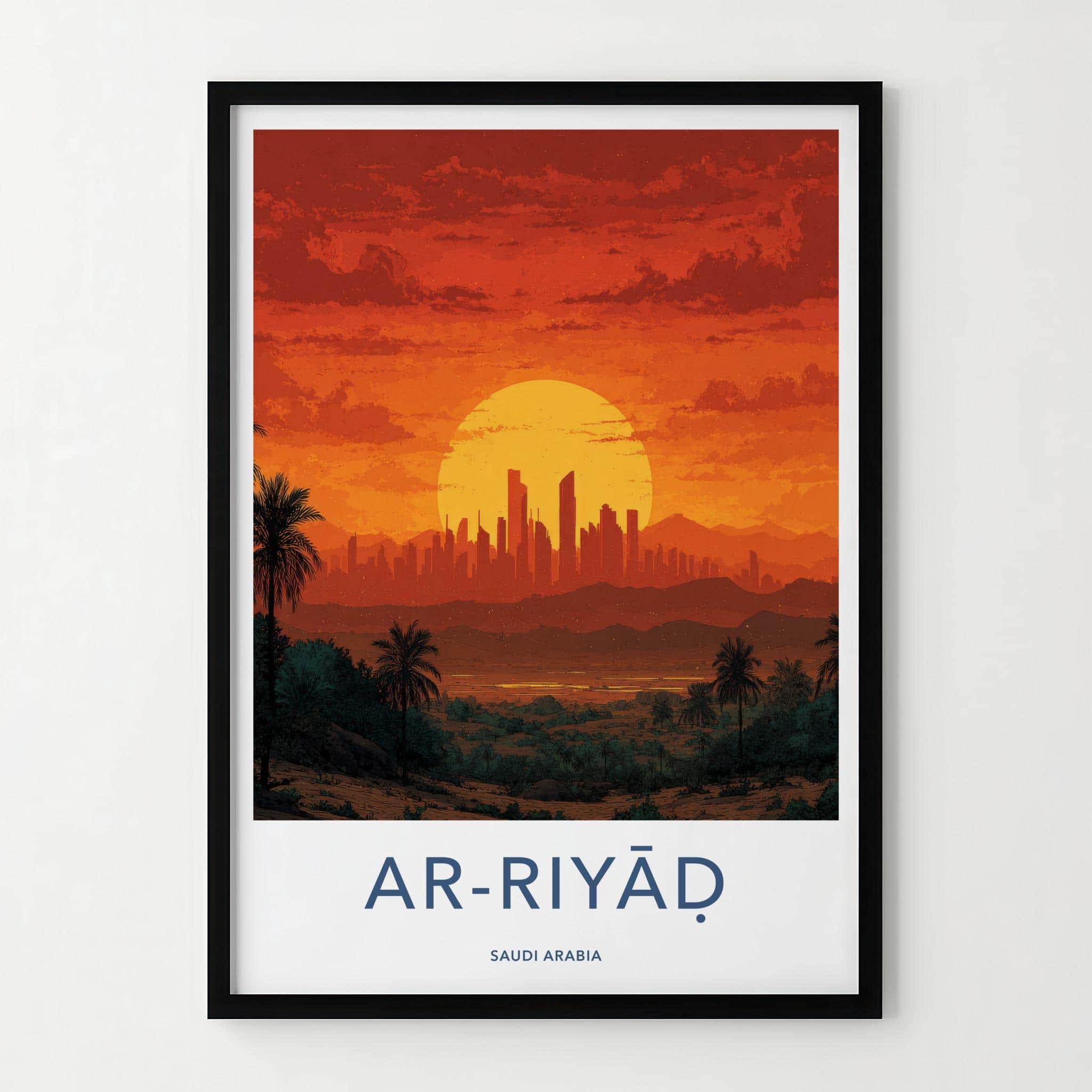 Ar-Riyad Poster - Saudi Arabia Travel Art - Fiery City Skyline Home Decor