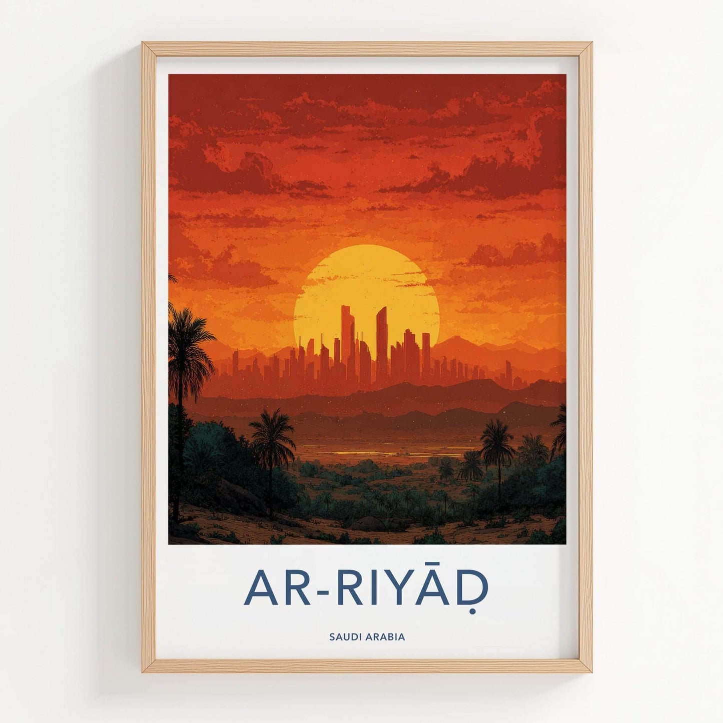 Ar-Riyad Poster - Saudi Arabia Travel Art - Fiery City Skyline Home Decor