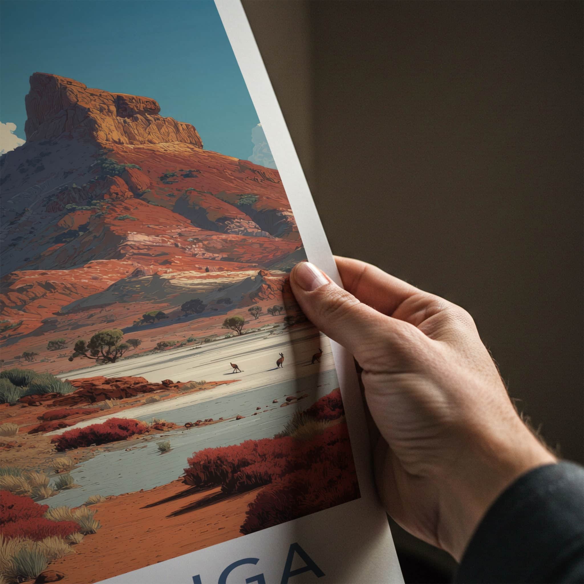 Arckaringa Poster - Australia Travel Art - Red Desert Kangaroos Wall Decor