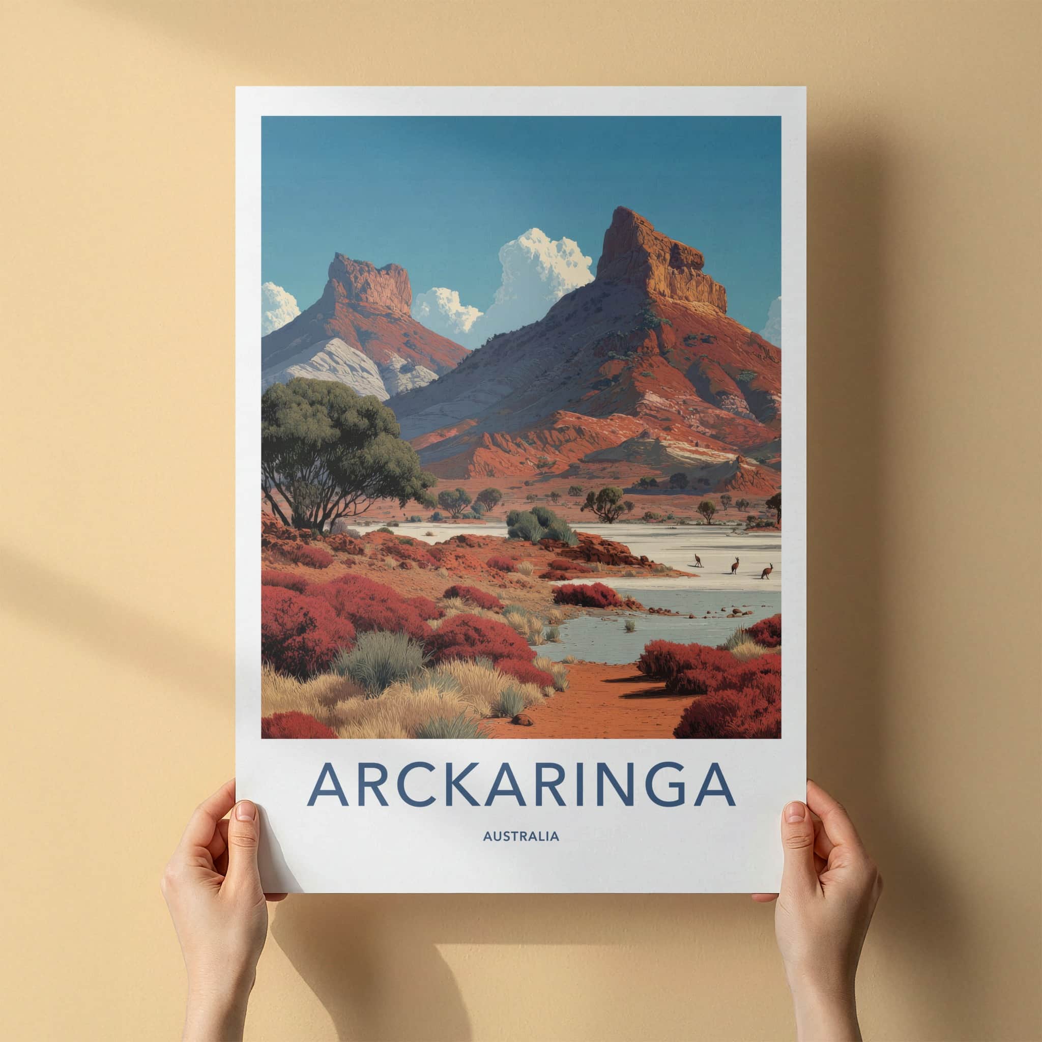 Arckaringa Poster - Australia Travel Art - Red Desert Kangaroos Wall Decor