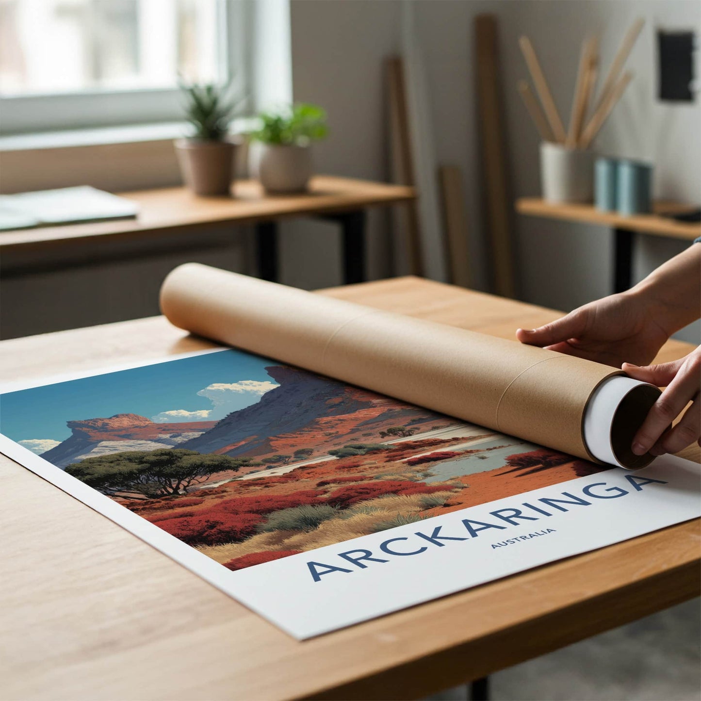 Arckaringa Poster - Australia Travel Art - Red Desert Kangaroos Wall Decor