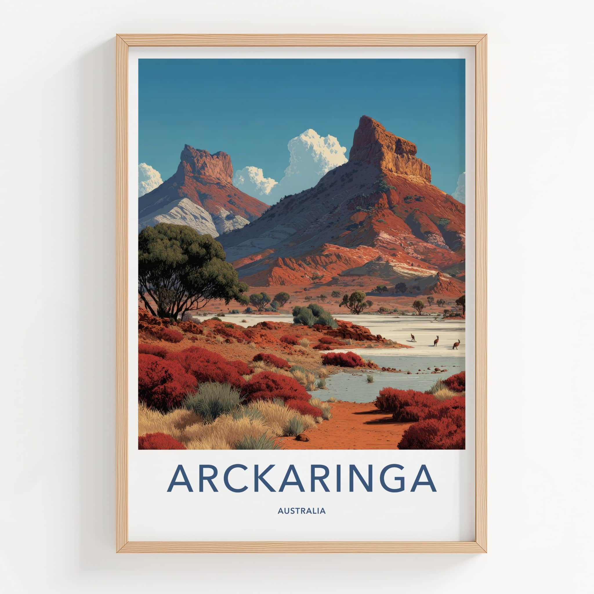 Arckaringa Poster - Australia Travel Art - Red Desert Kangaroos Wall Decor