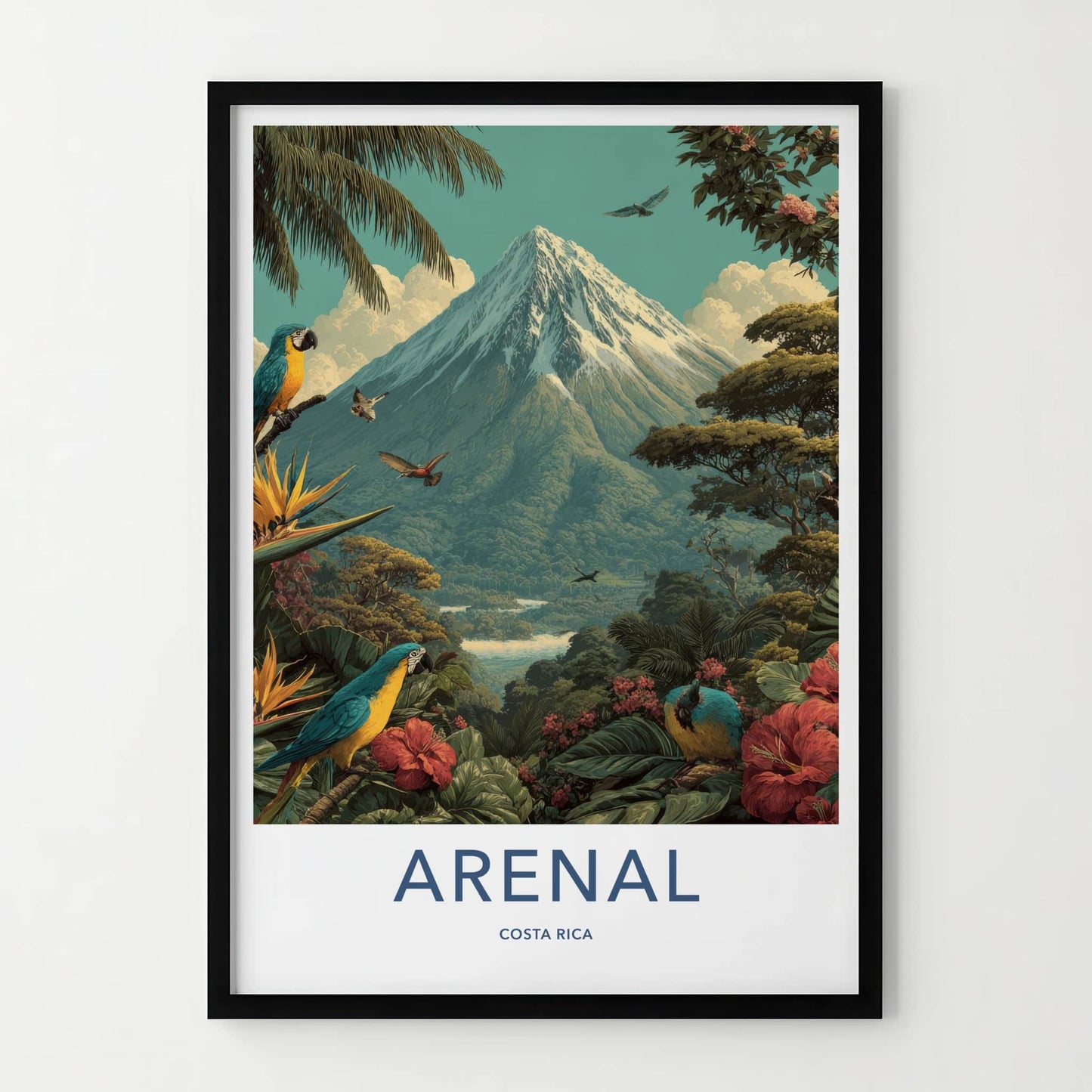 Arenal Poster - Costa Rica Travel Art - Snowy Peak Macaws Home Decor