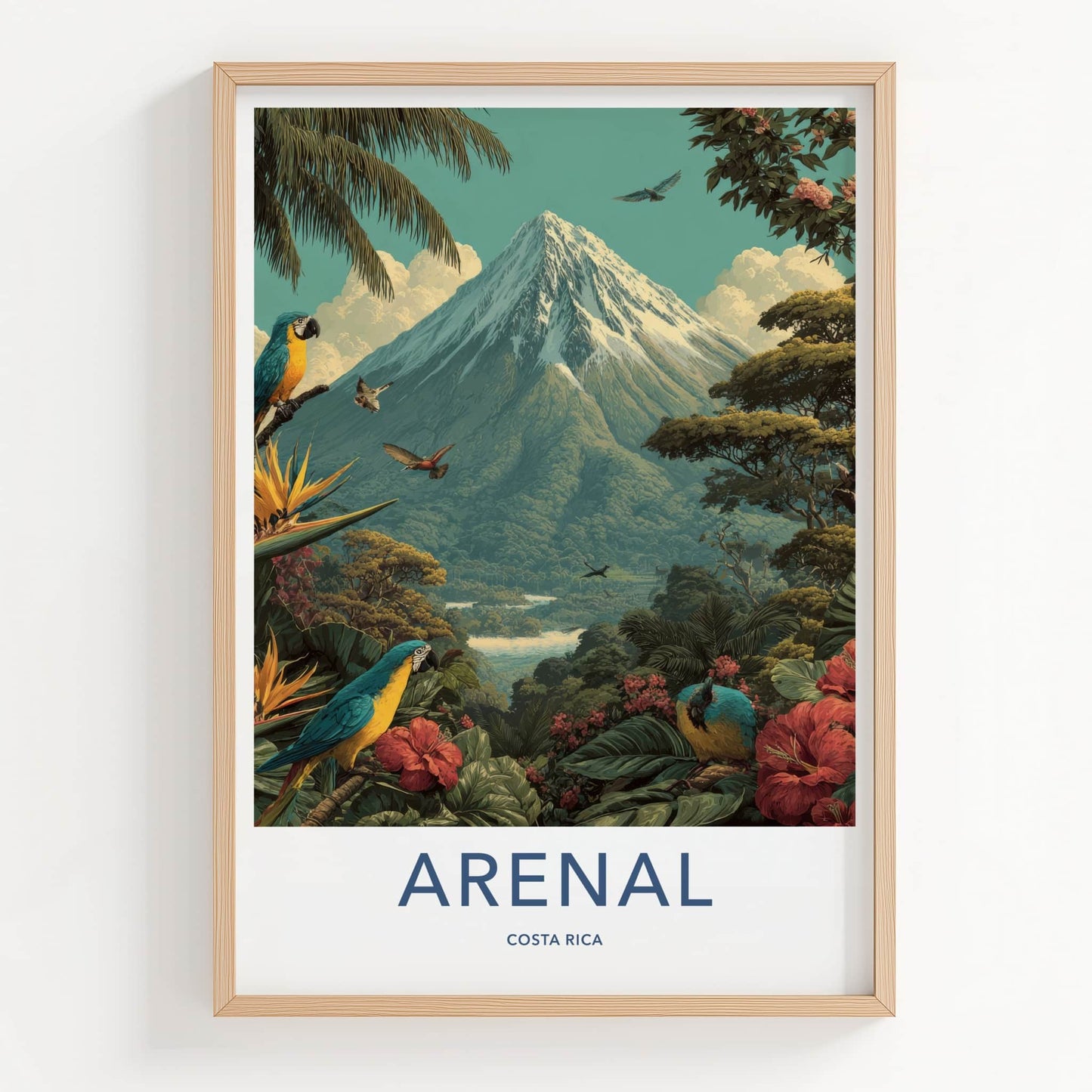 Arenal Poster - Costa Rica Travel Art - Snowy Peak Macaws Home Decor