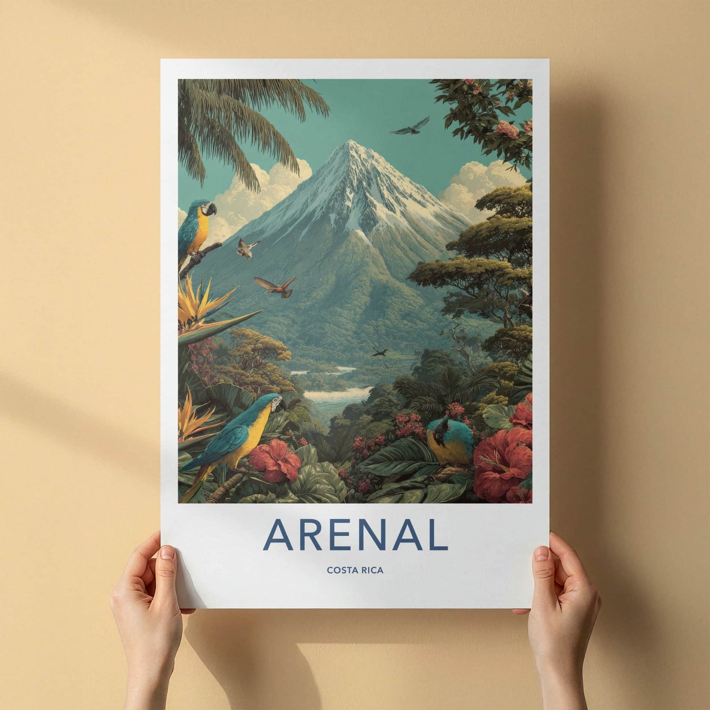 Arenal Poster - Costa Rica Travel Art - Snowy Peak Macaws Home Decor