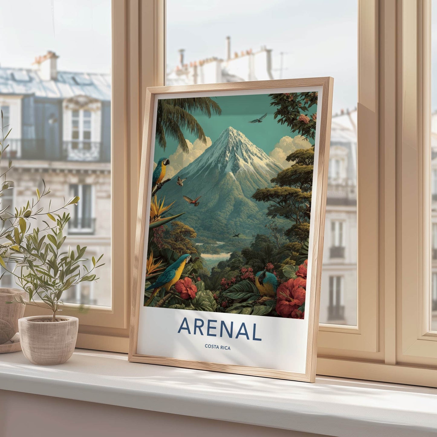 Arenal Poster - Costa Rica Travel Art - Snowy Peak Macaws Home Decor