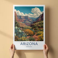 Arizona Poster - Arizona Travel Art - Canyon Cacti Blooms Wall Decor