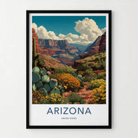 Arizona Poster - Arizona Travel Art - Canyon Cacti Blooms Wall Decor