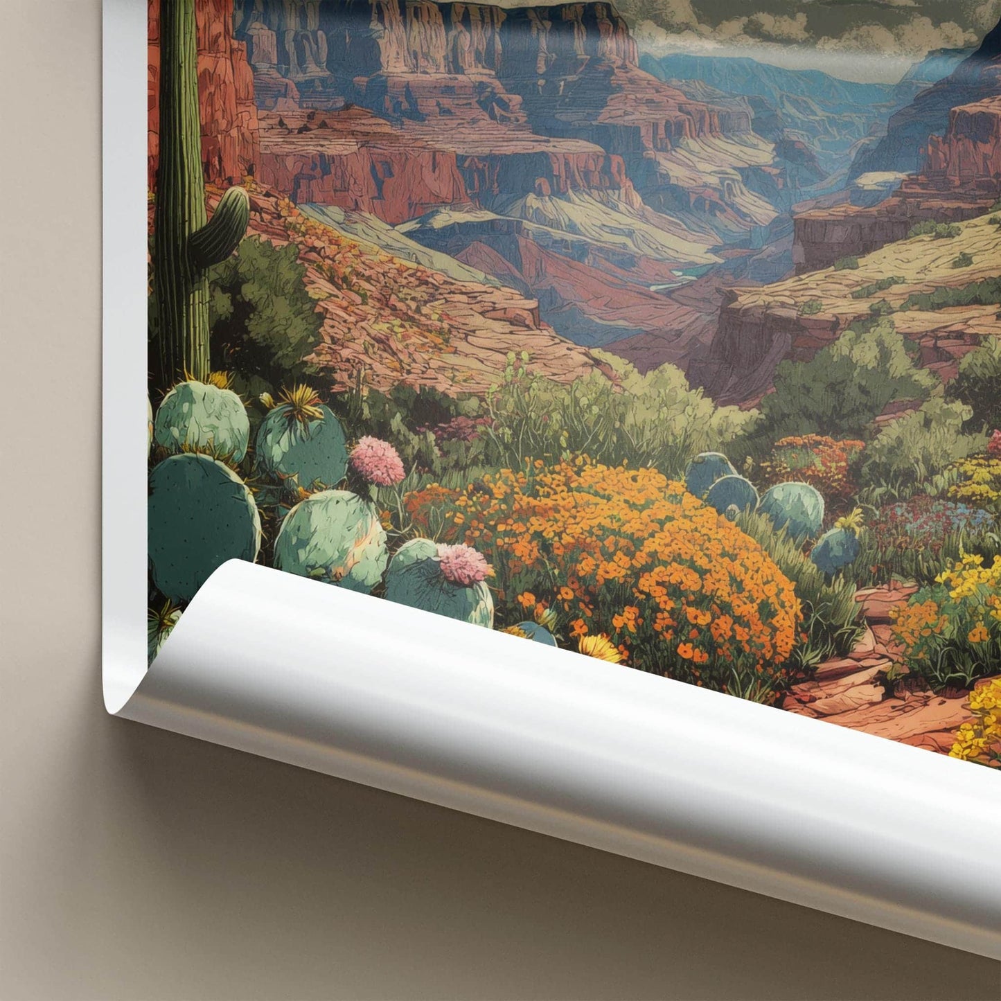 Arizona Poster - Arizona Travel Art - Canyon Cacti Blooms Wall Decor