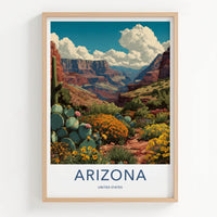 Arizona Poster - Arizona Travel Art - Canyon Cacti Blooms Wall Decor