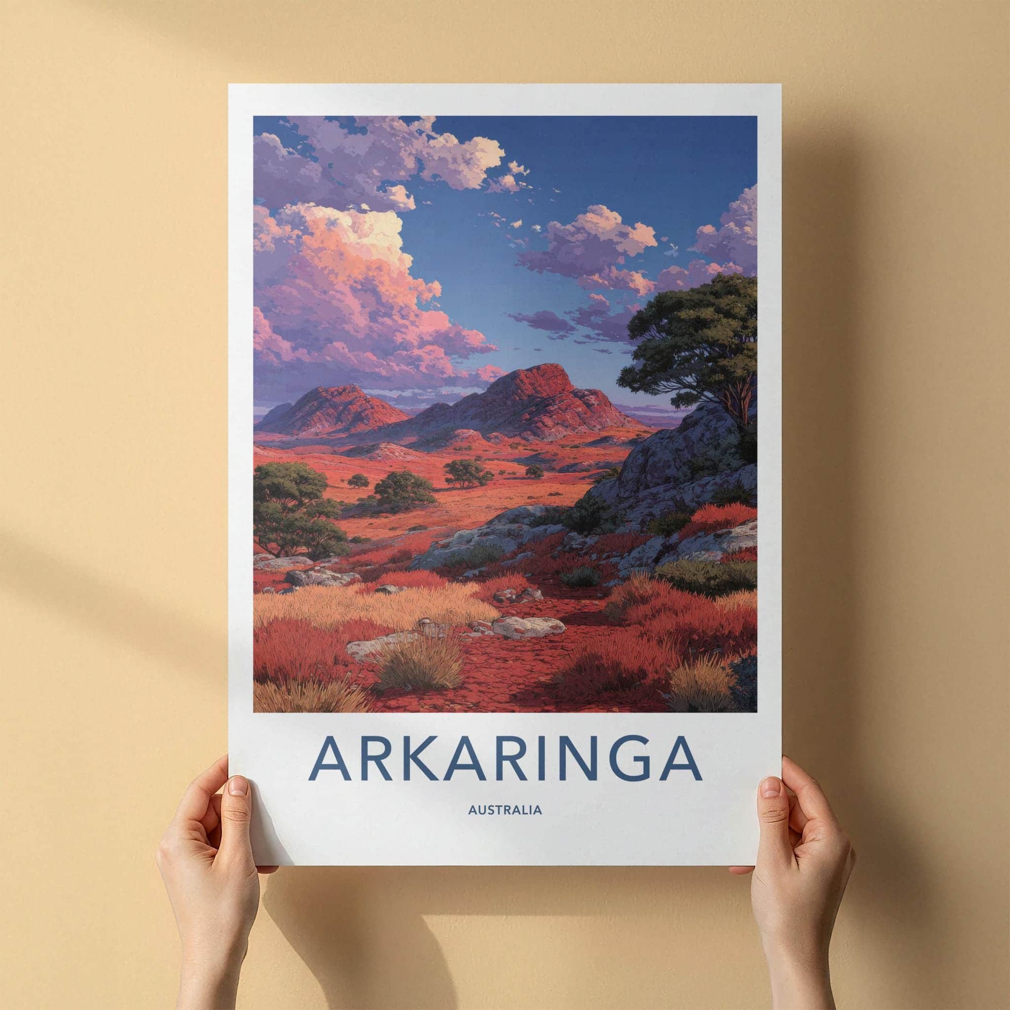 Arkarringa Australia Travel Poster, Vibrant Desert Landscape Wall Art Print, Anime Style Nature Decor, Outback Scenery Gift