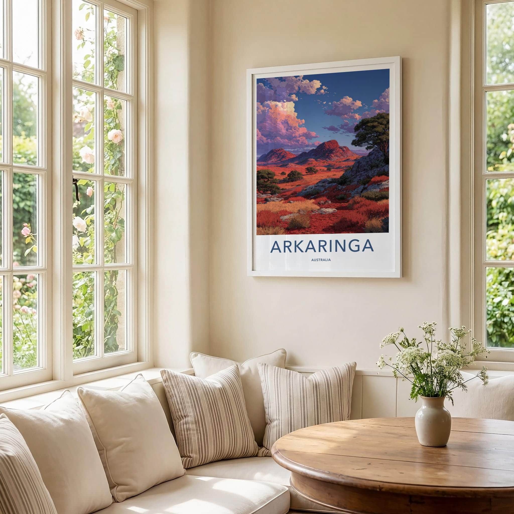 Arkarringa Australia Travel Poster, Vibrant Desert Landscape Wall Art Print, Anime Style Nature Decor, Outback Scenery Gift