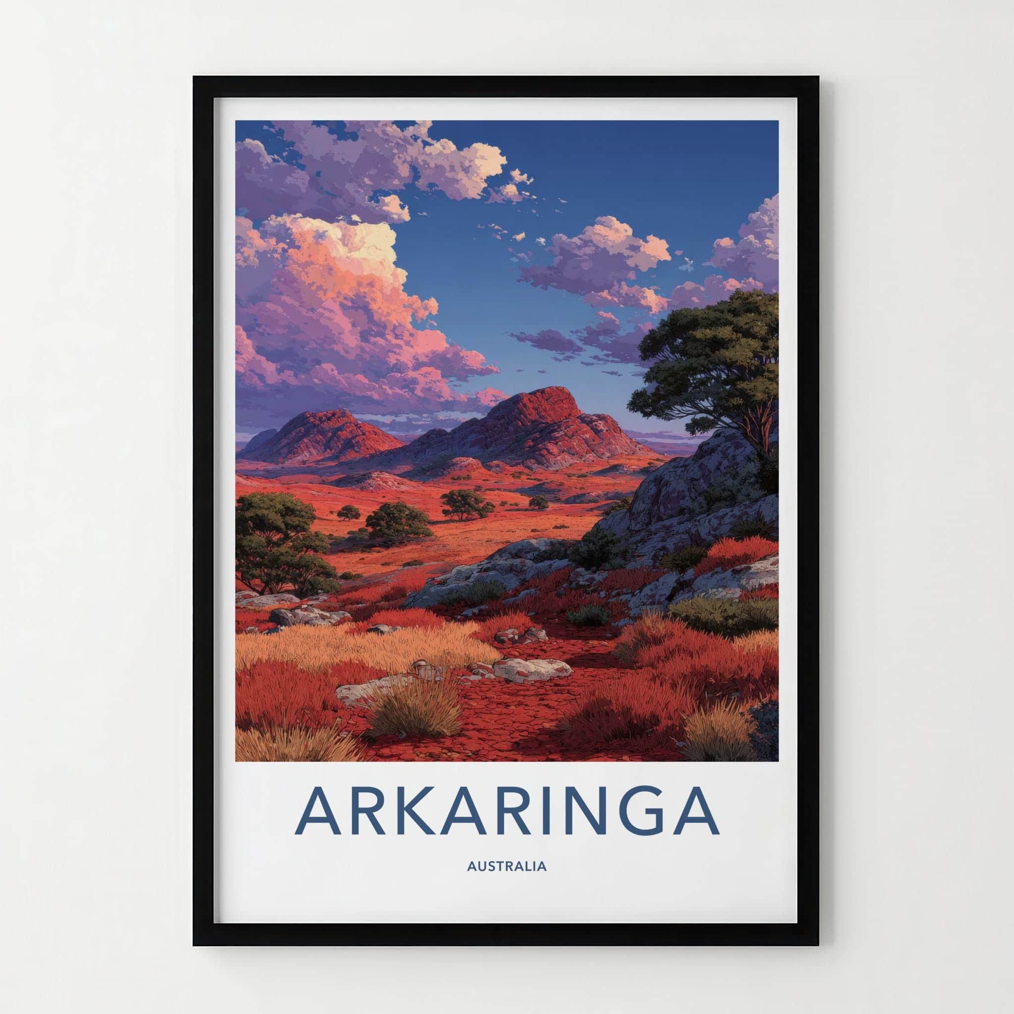 Arkarringa Australia Travel Poster, Vibrant Desert Landscape Wall Art Print, Anime Style Nature Decor, Outback Scenery Gift