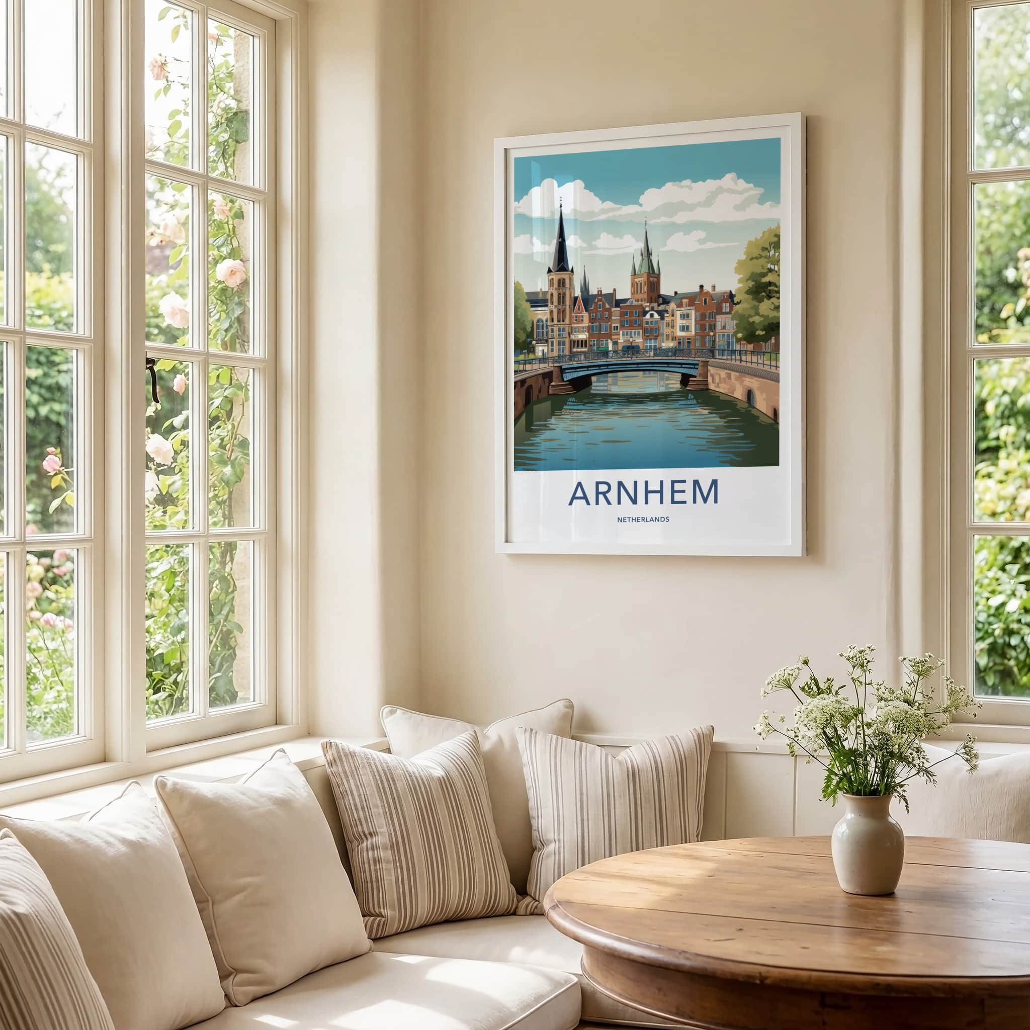 Arnhem Poster - Netherlands Travel Art - Canal Cityscape Bridge Home Decor