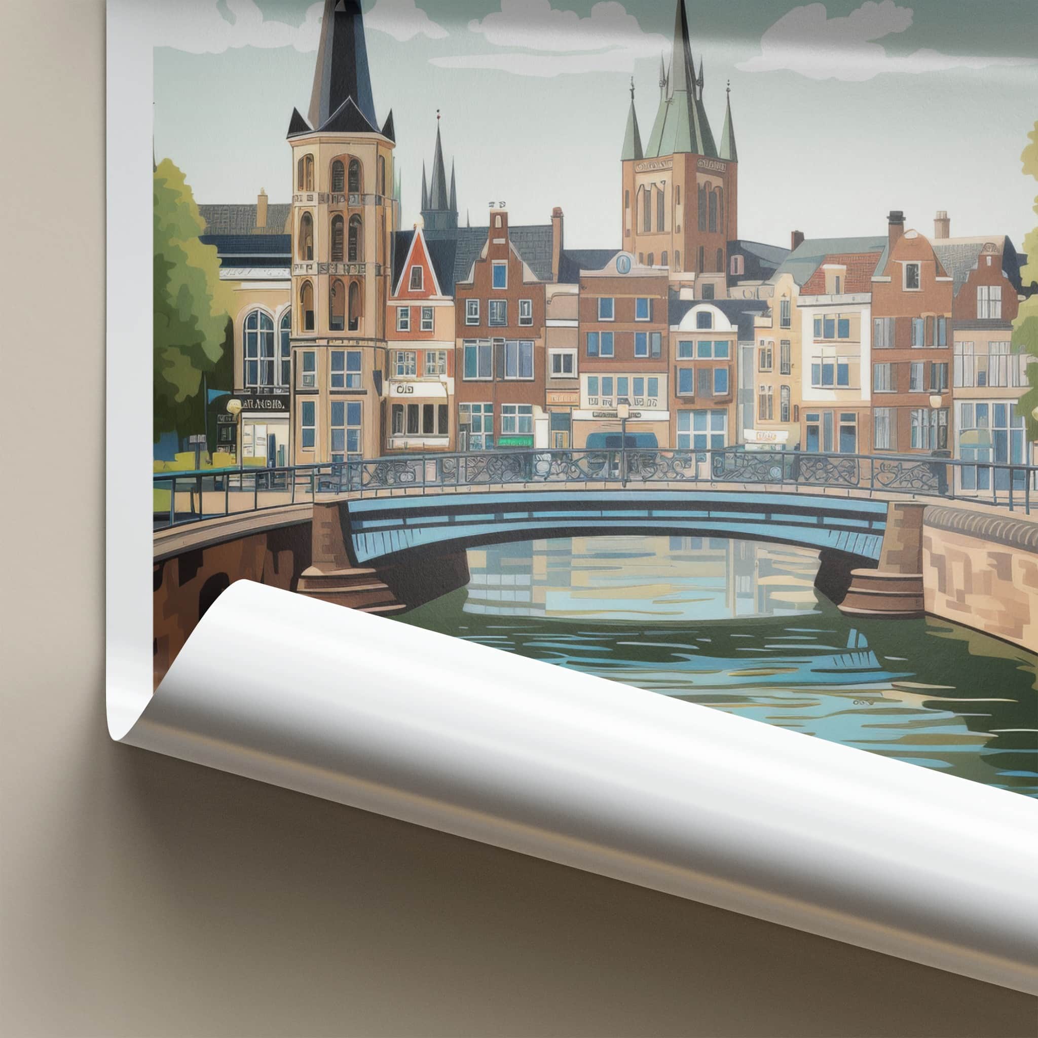 Arnhem Poster - Netherlands Travel Art - Canal Cityscape Bridge Home Decor