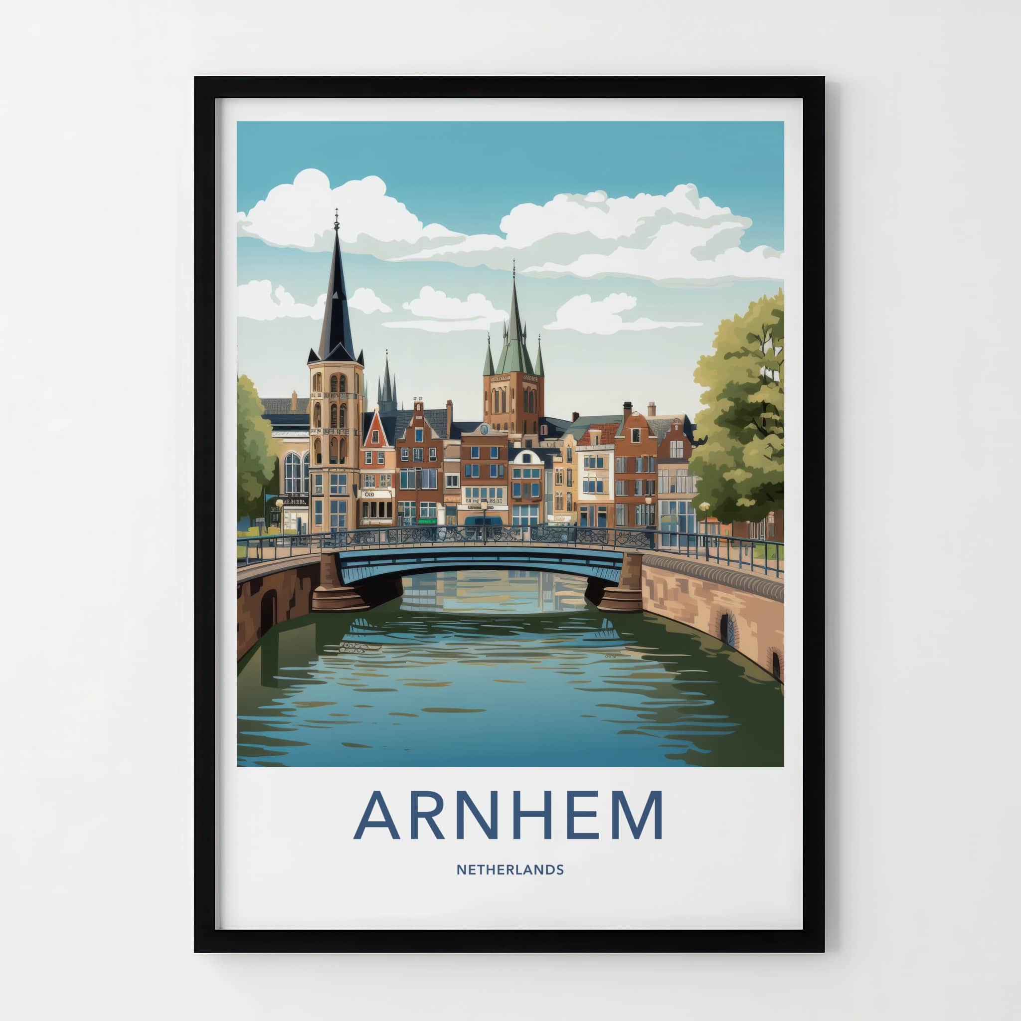 Arnhem Poster - Netherlands Travel Art - Canal Cityscape Bridge Home Decor