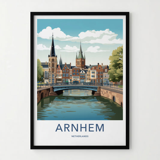 Arnhem Poster - Netherlands Travel Art - Canal Cityscape Bridge Home Decor