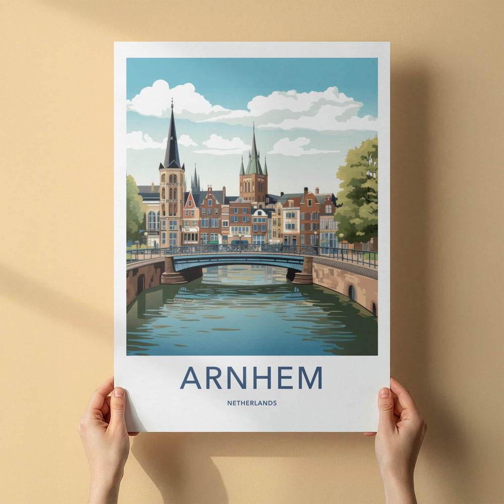 Arnhem Poster - Netherlands Travel Art - Canal Cityscape Bridge Home Decor