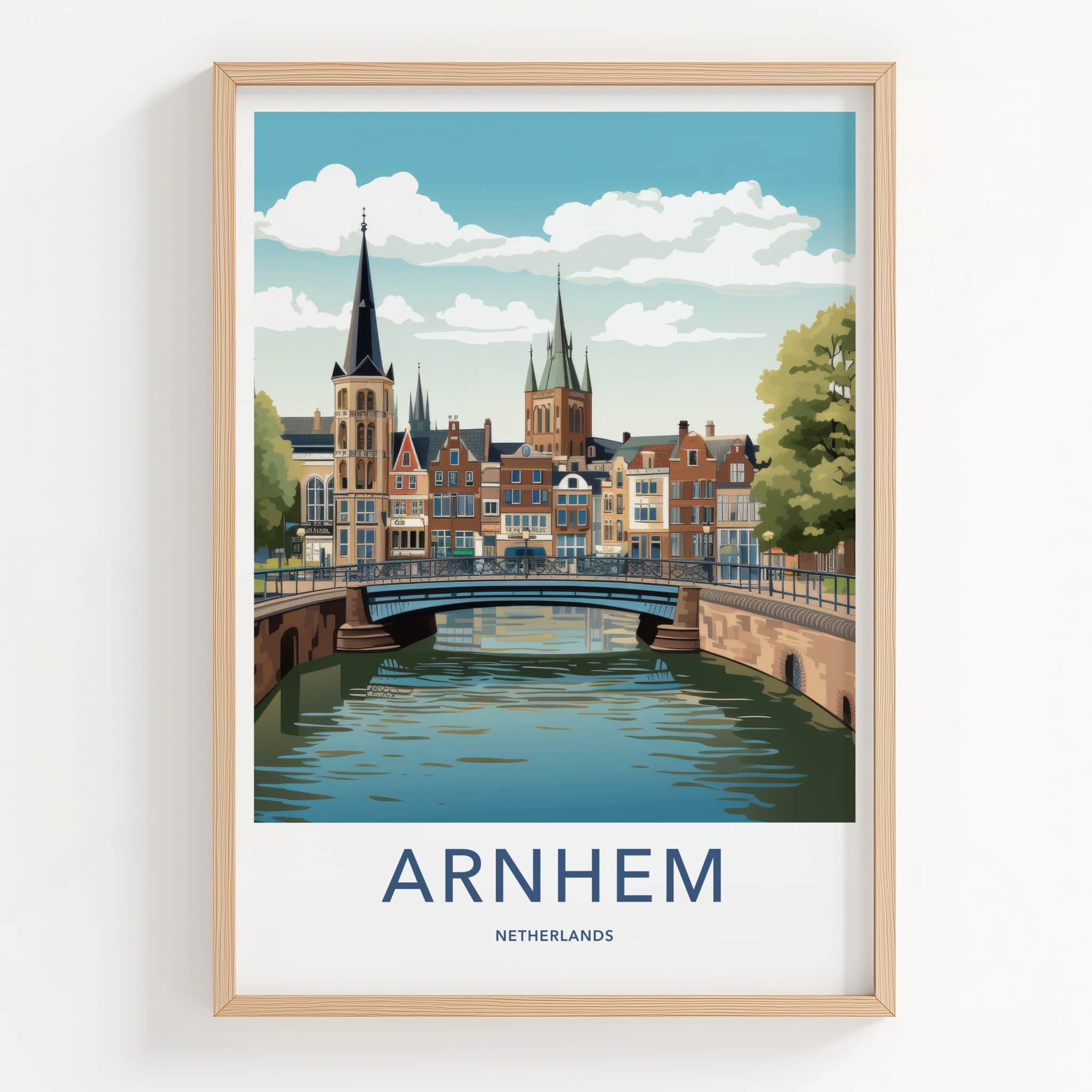Arnhem Poster - Netherlands Travel Art - Canal Cityscape Bridge Home Decor