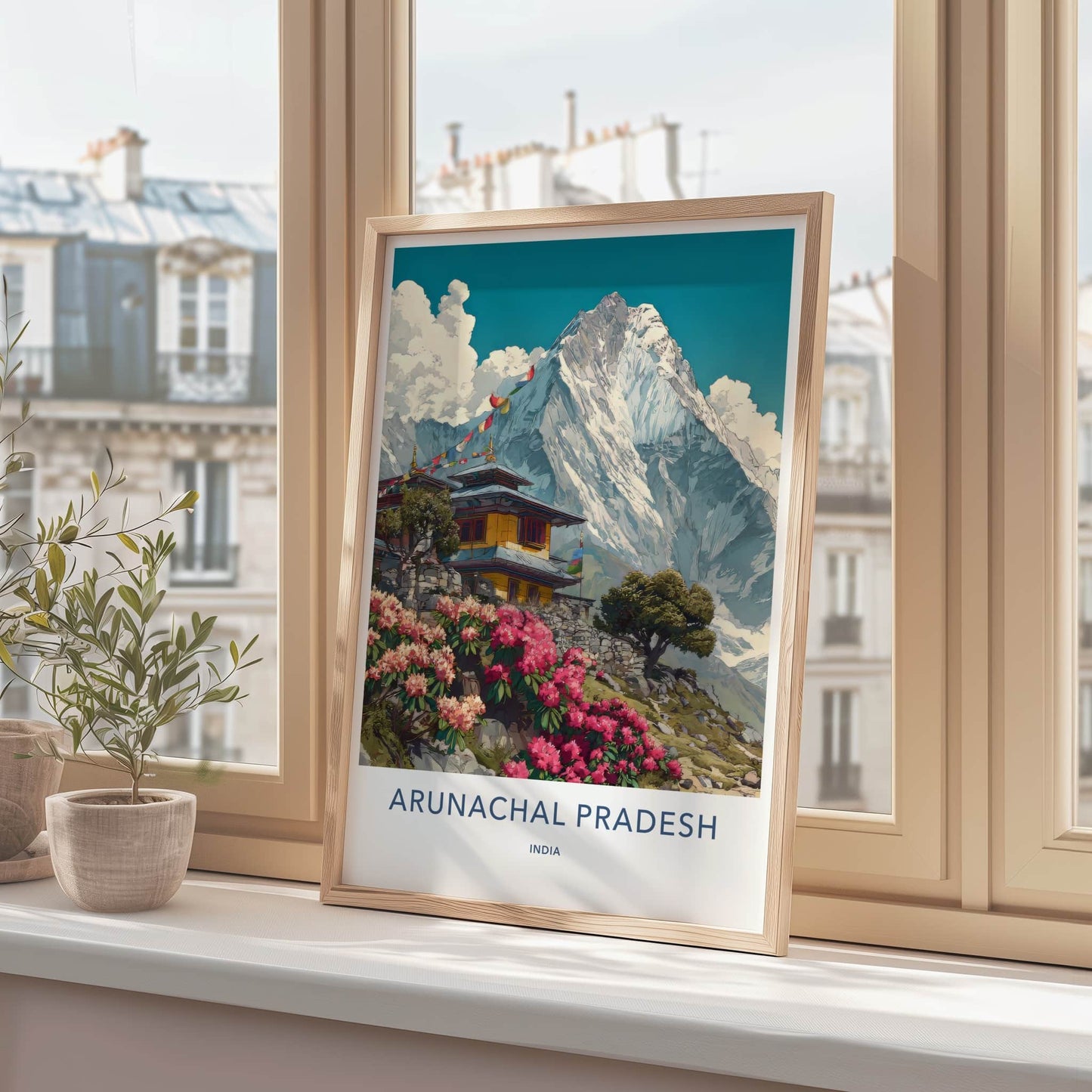 Arunachal Pradesh Poster - India Framed Art - Mountain Temple Bloom Lounge Decor