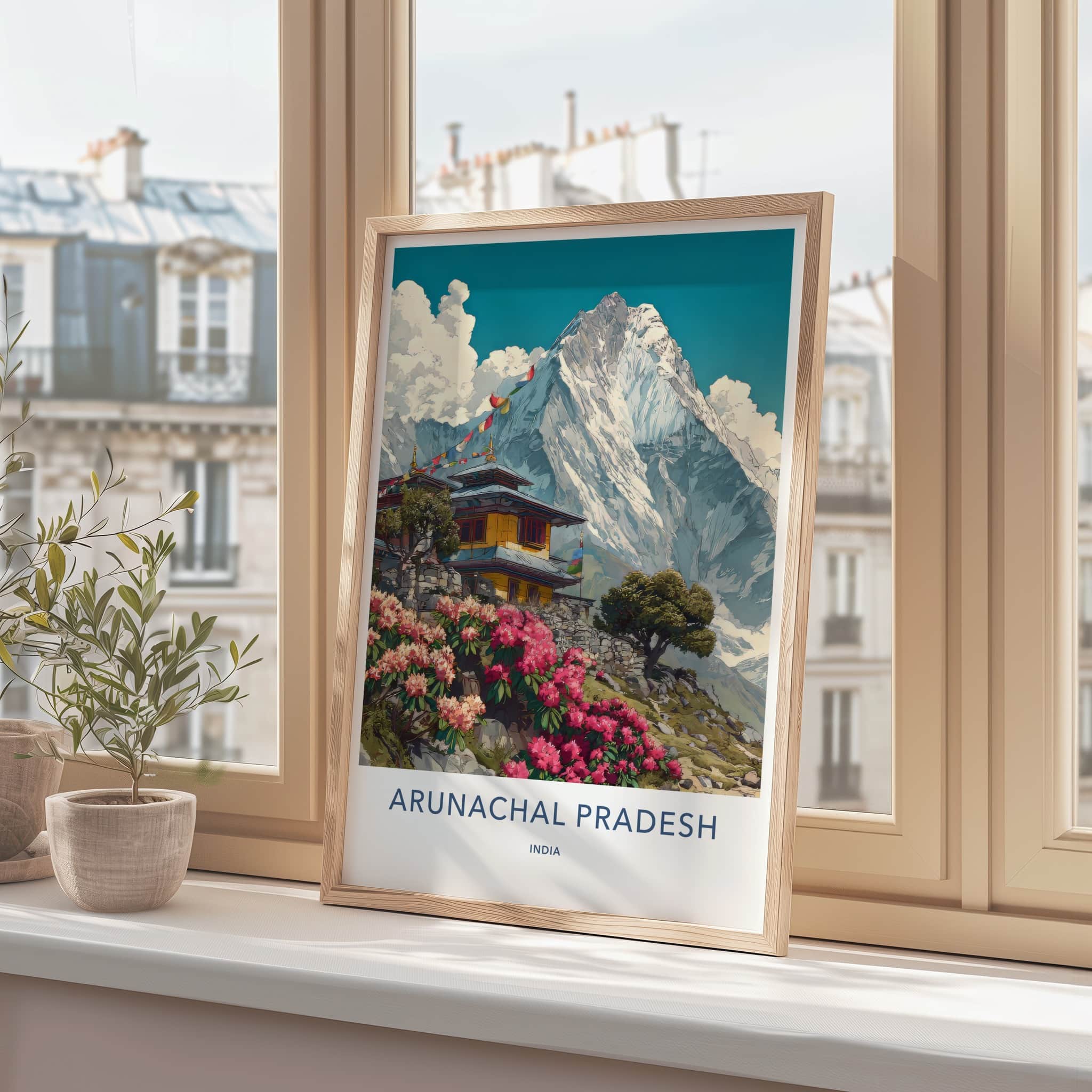 Arunachal Pradesh Poster - India Framed Art - Mountain Temple Bloom Lounge Decor
