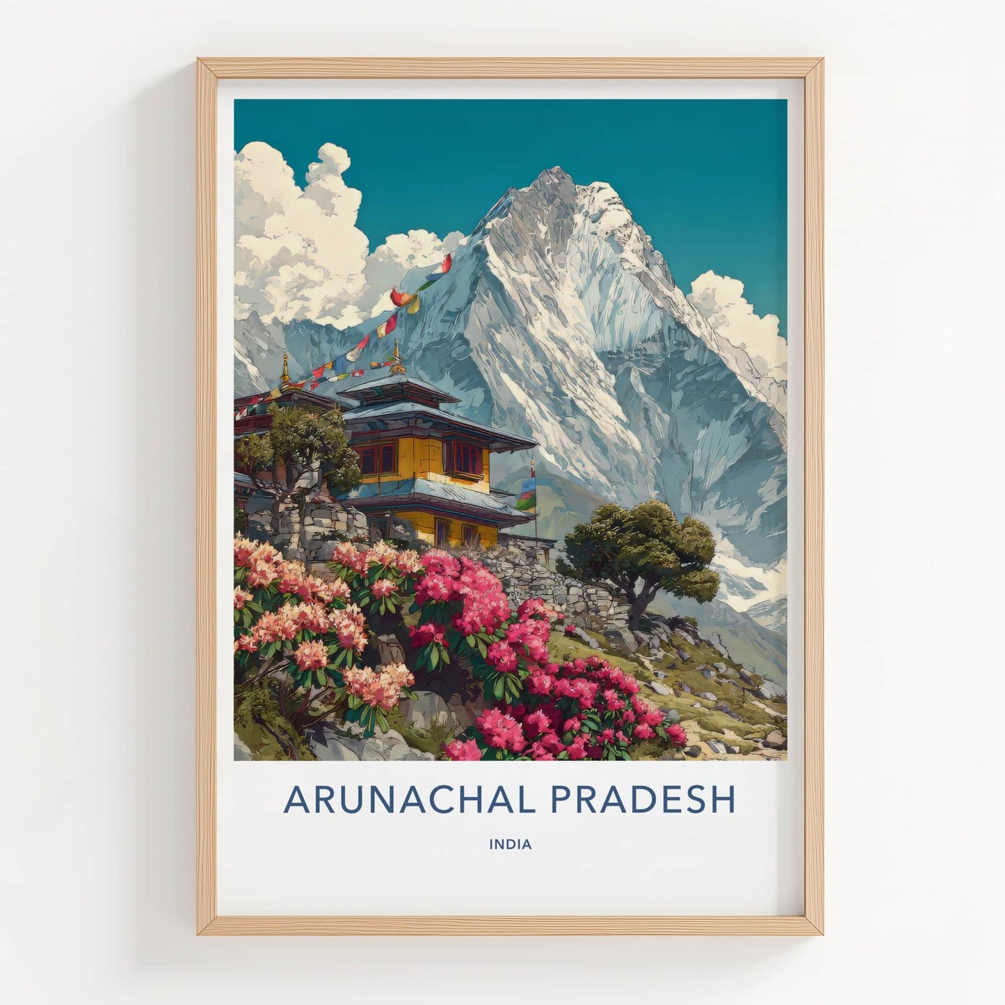 Arunachal Pradesh Poster - India Framed Art - Mountain Temple Bloom Lounge Decor