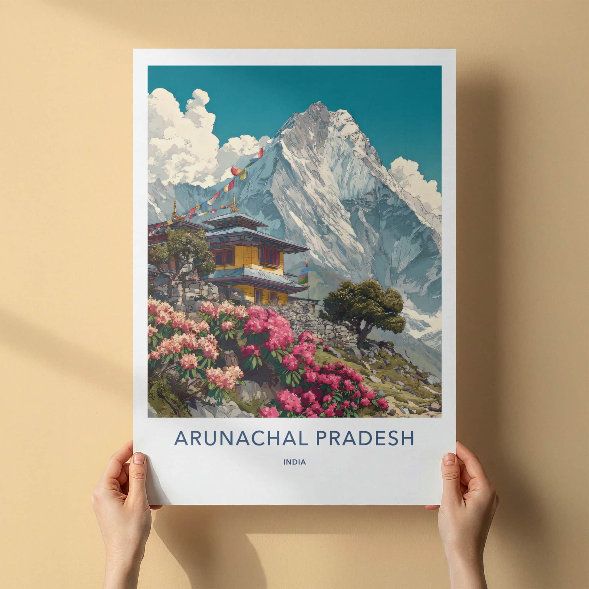 Arunachal Pradesh Poster - India Framed Art - Mountain Temple Bloom Lounge Decor