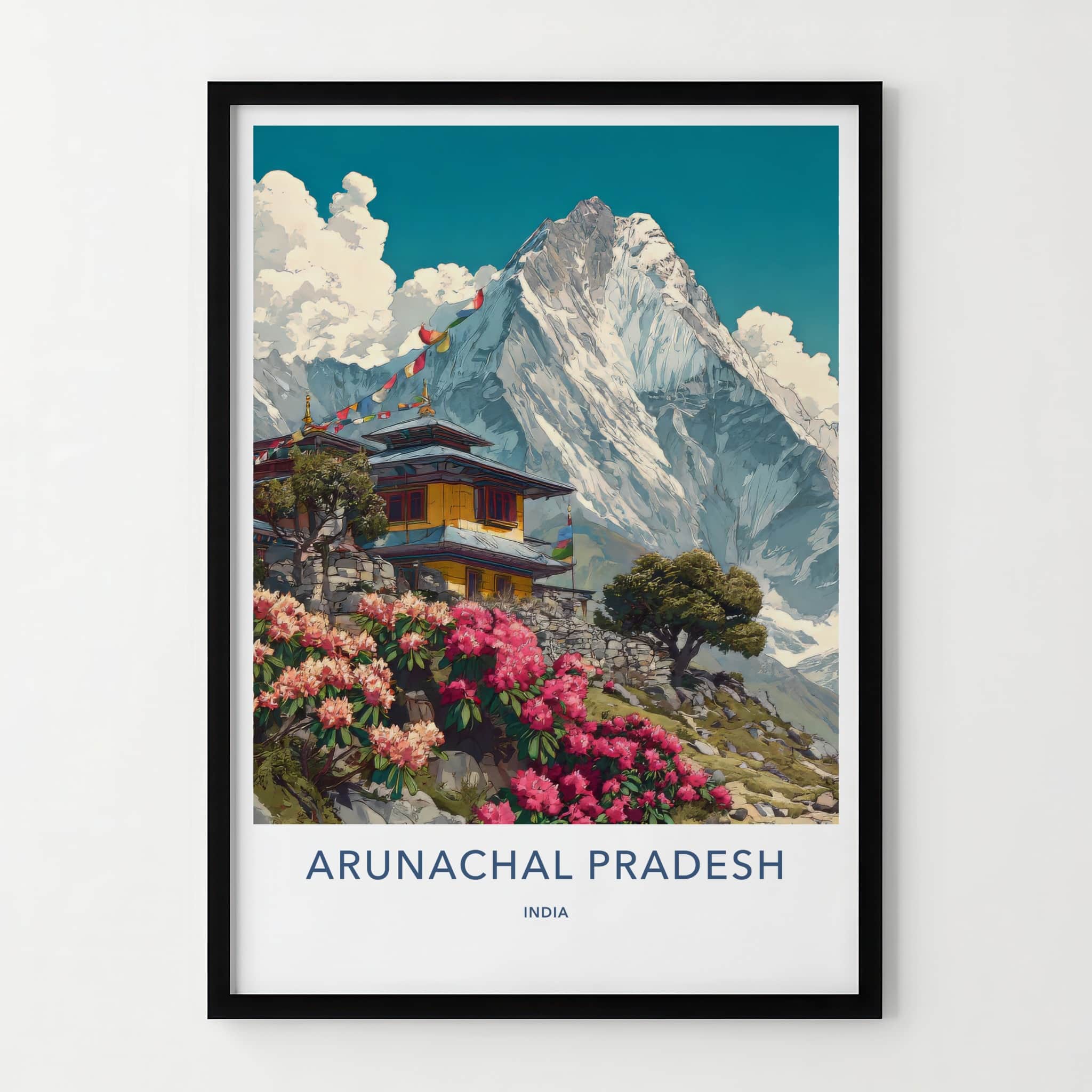 Arunachal Pradesh Poster - India Framed Art - Mountain Temple Bloom Lounge Decor