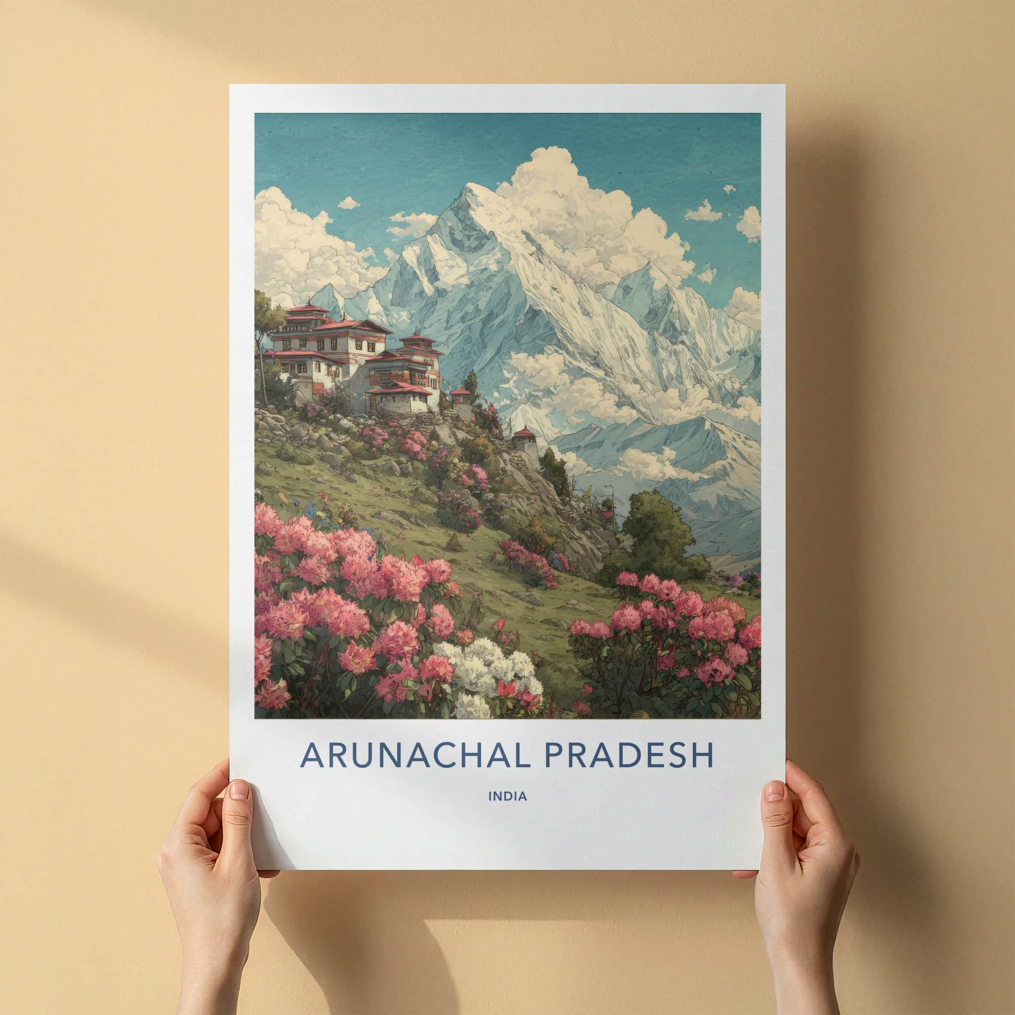 Arunachal Pradesh Poster - India Travel Art - Mountain Temple Bloom Gallery Art