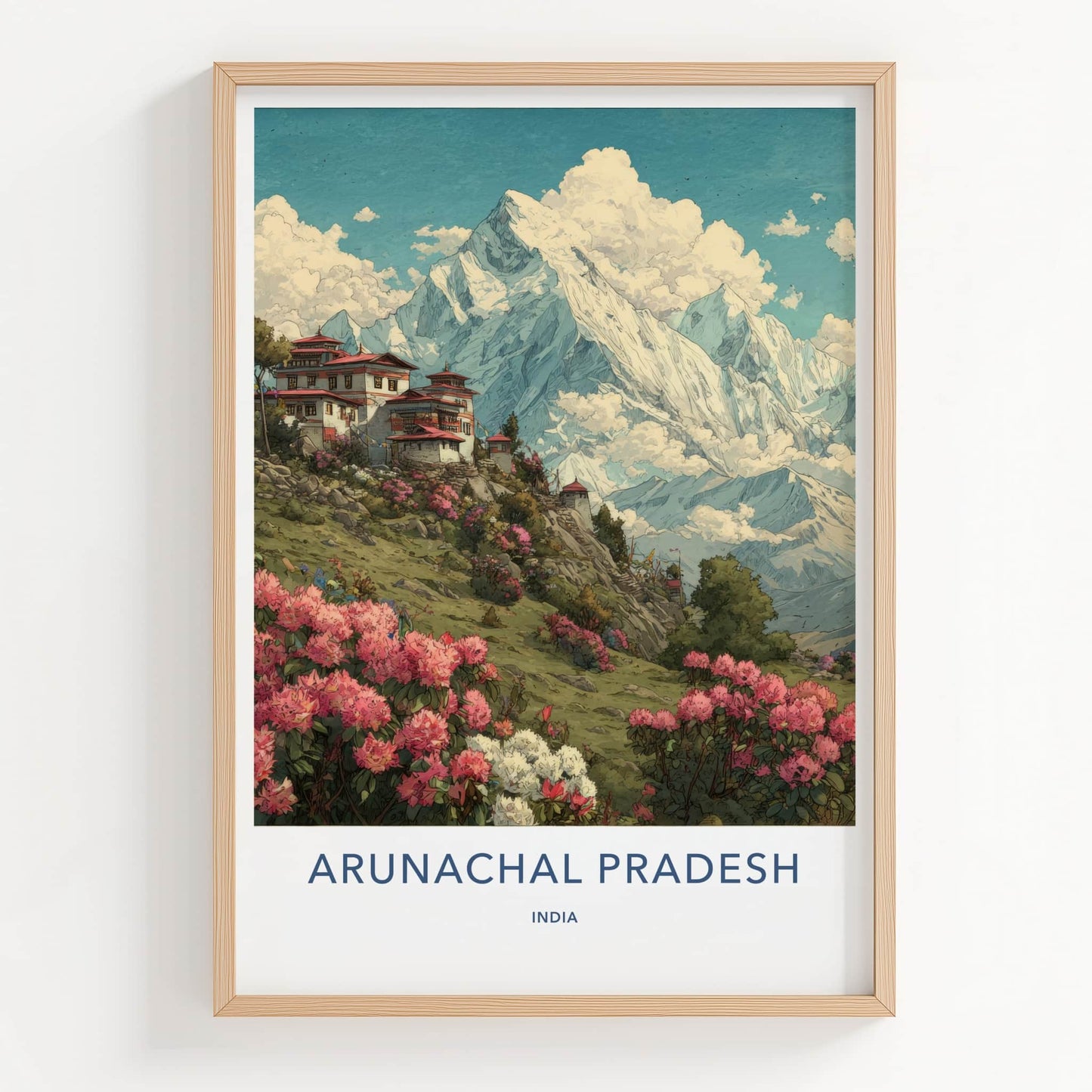 Arunachal Pradesh Poster - India Travel Art - Mountain Temple Bloom Gallery Art