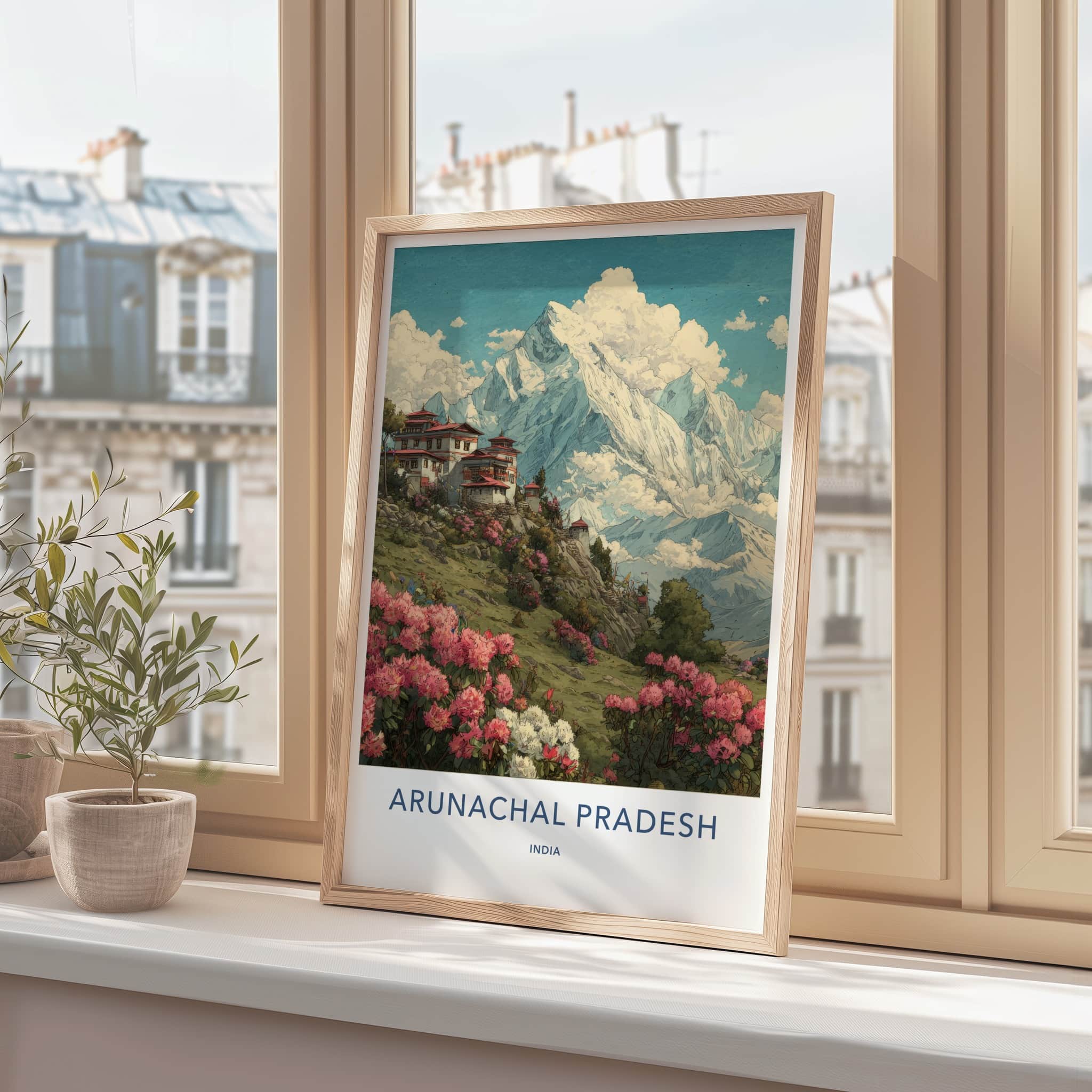 Arunachal Pradesh Poster - India Travel Art - Mountain Temple Bloom Gallery Art