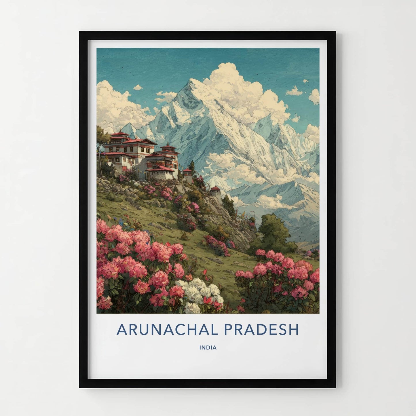 Arunachal Pradesh Poster - India Travel Art - Mountain Temple Bloom Gallery Art