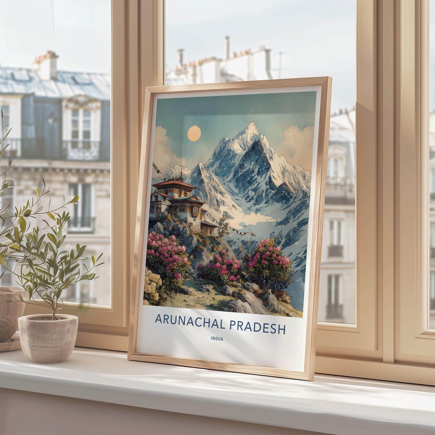 Arunachal Pradesh Poster - India Travel Art - Mountain Temple Home Decor | Serene Himalayan Watercolor Wall Art Print for Nature Lovers &