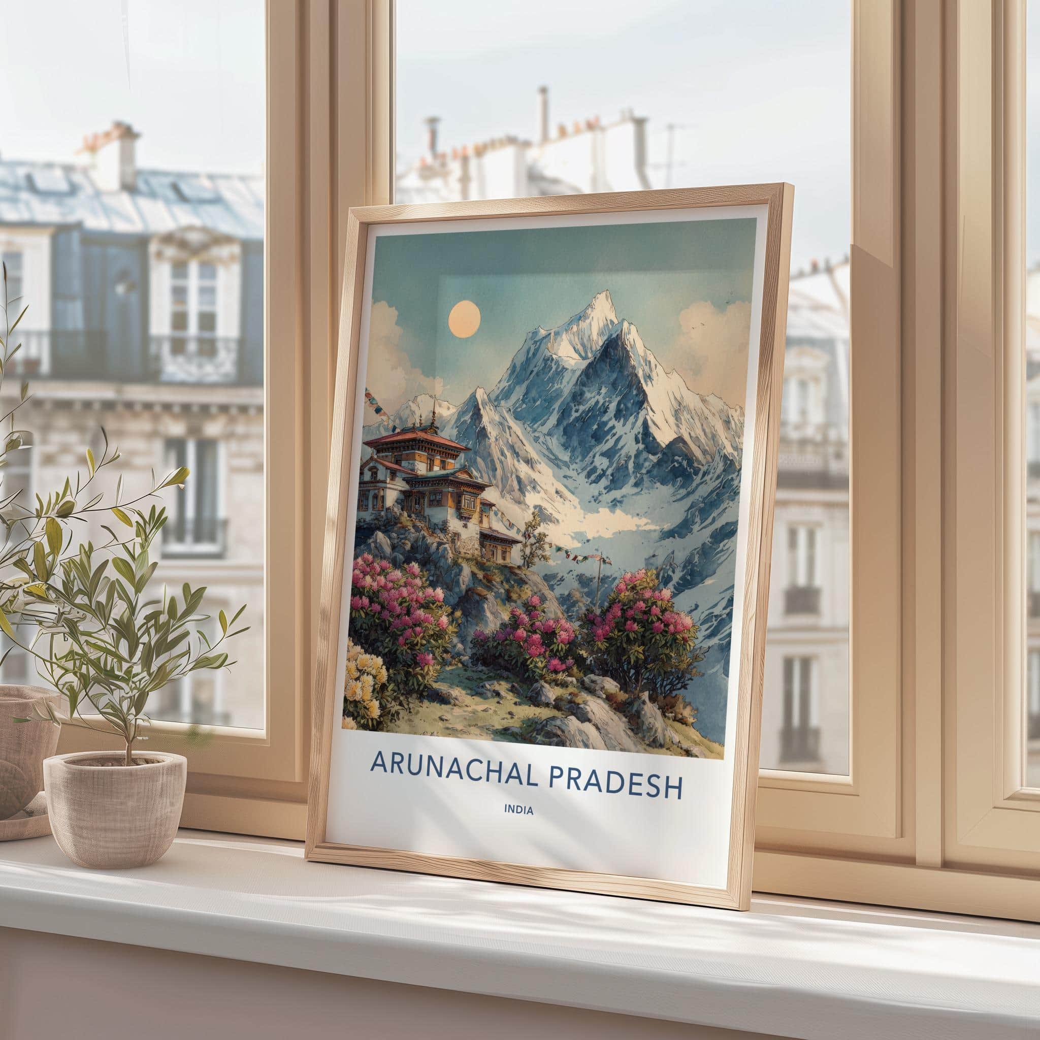 Arunachal Pradesh Poster - India Travel Art - Mountain Temple Home Decor | Serene Himalayan Watercolor Wall Art Print for Nature Lovers &