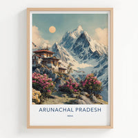 Arunachal Pradesh Poster - India Travel Art - Mountain Temple Home Decor | Serene Himalayan Watercolor Wall Art Print for Nature Lovers &