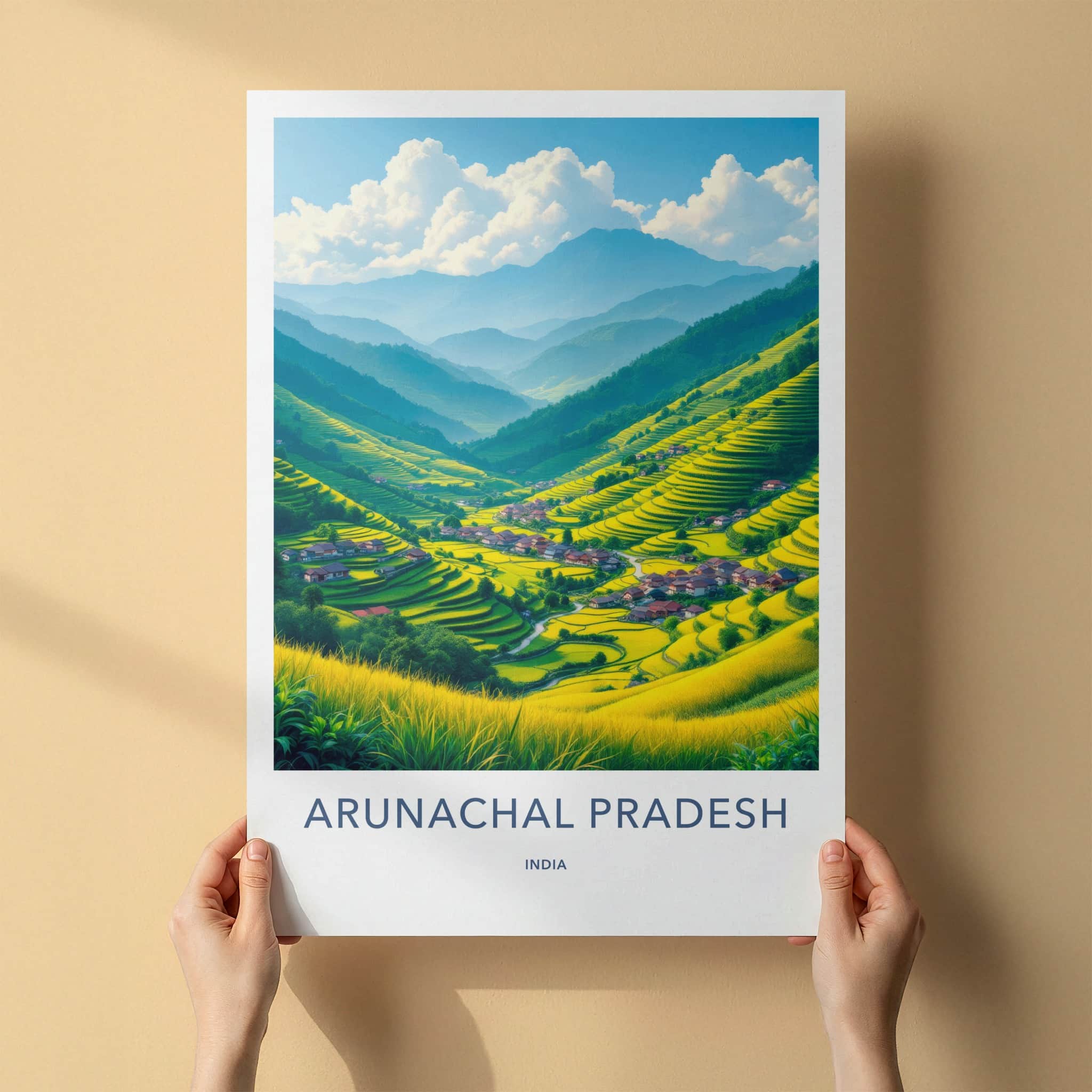 Arunachal Pradesh Poster - India Wall Art - Green Terraced Village Gift