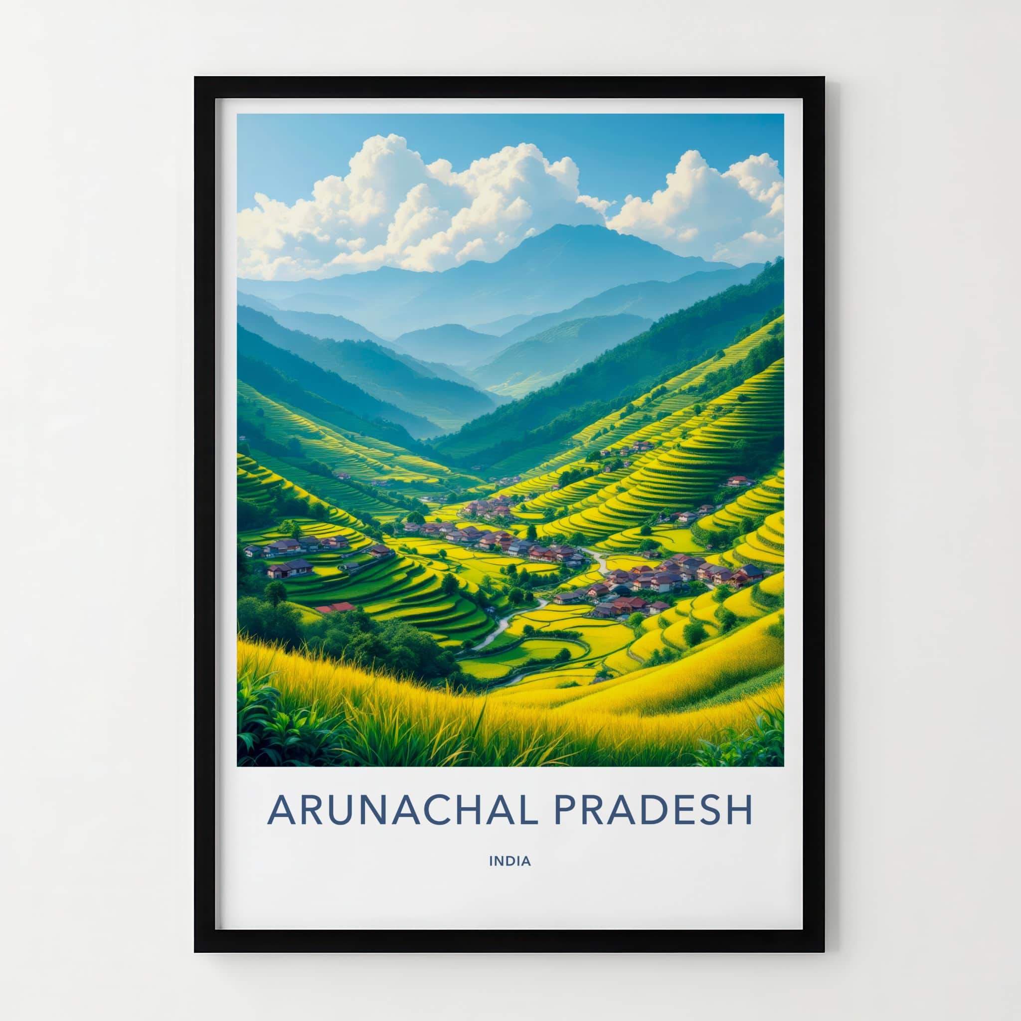 Arunachal Pradesh Poster - India Wall Art - Green Terraced Village Gift