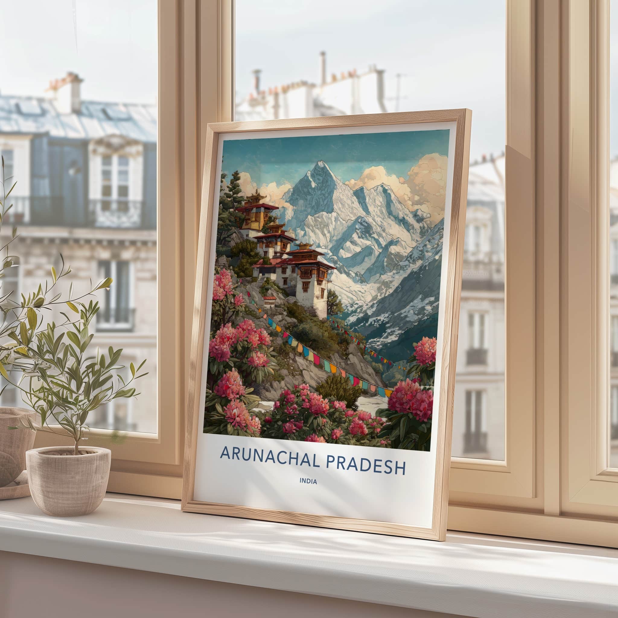 Arunachal Pradesh Poster - India Wall Art - Temples Mountain Flowers Home Decor