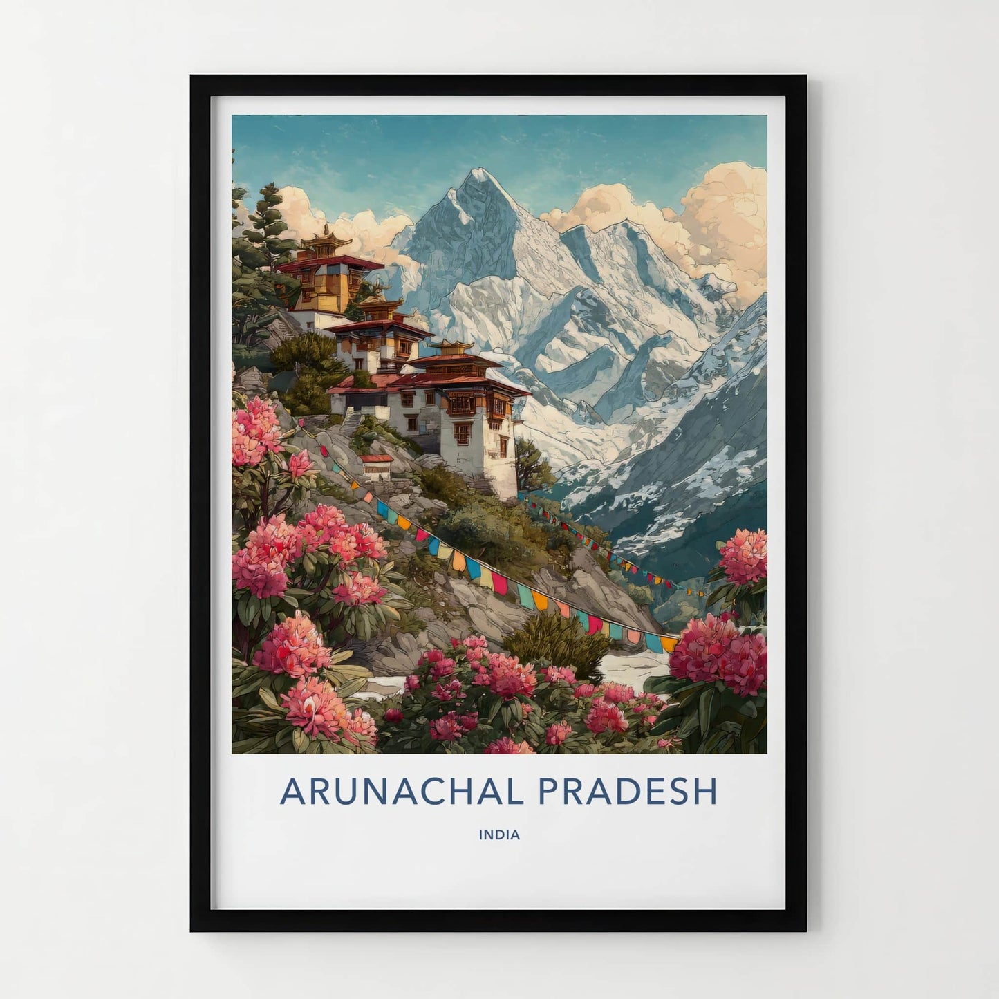Arunachal Pradesh Poster - India Wall Art - Temples Mountain Flowers Home Decor