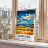 Arusha National Park Poster - Tanzania Travel Art - Elephants Mount Kilimanjaro Home Decor