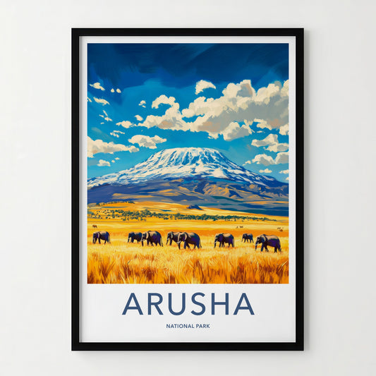 Arusha National Park Poster - Tanzania Travel Art - Elephants Mount Kilimanjaro Home Decor