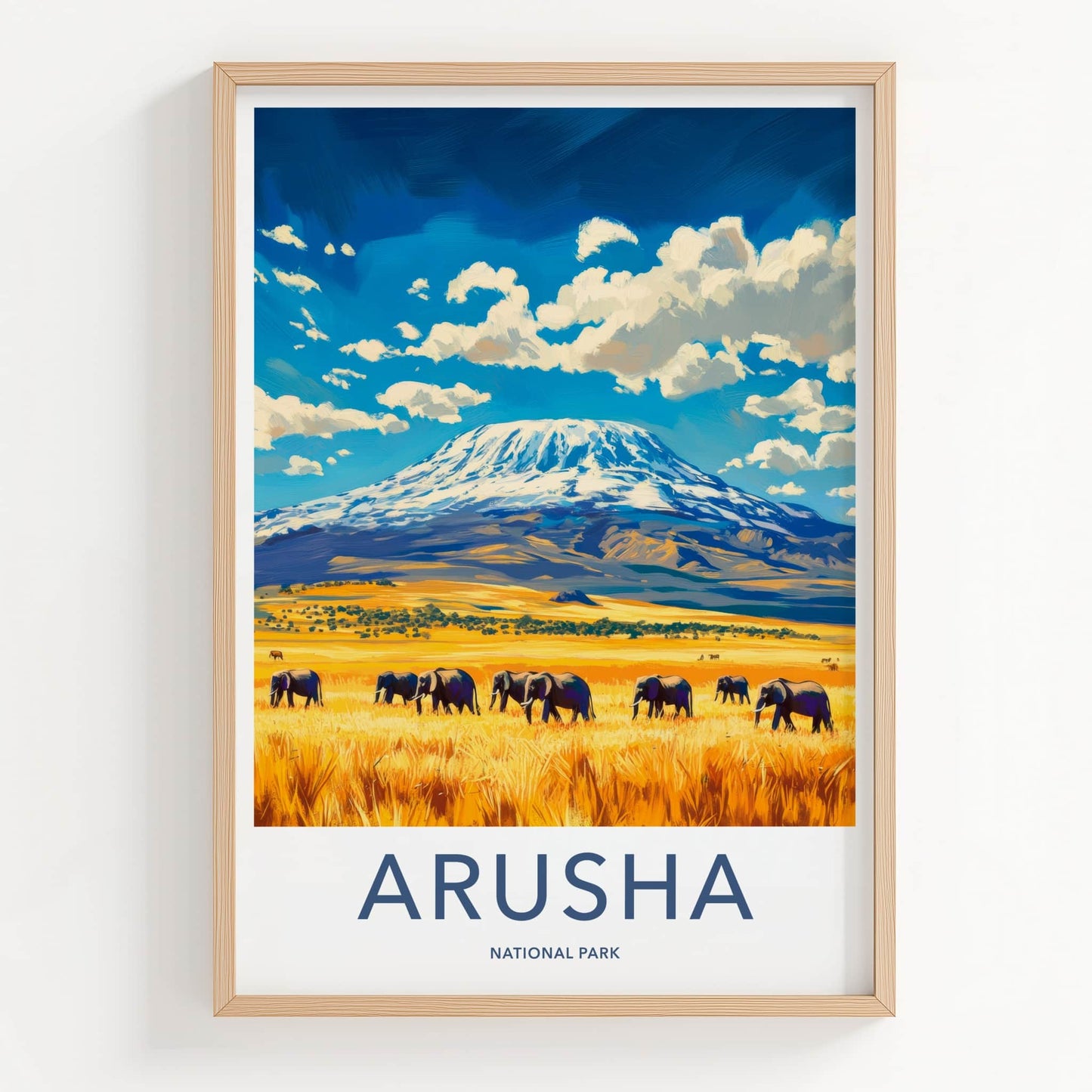 Arusha National Park Poster - Tanzania Travel Art - Elephants Mount Kilimanjaro Home Decor