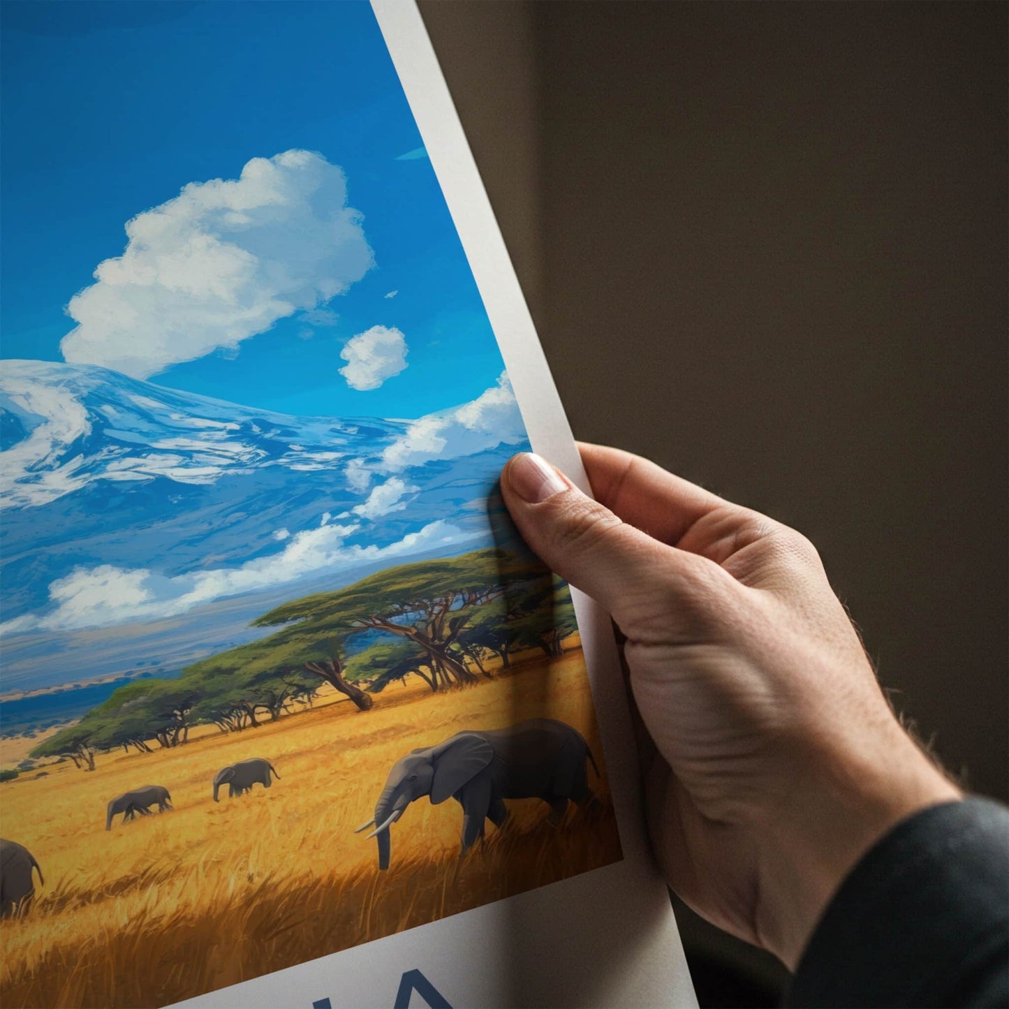 Arusha National Park Poster - Tanzania Wall Art - Elephants Golden Savanna Gift