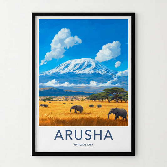 Arusha National Park Poster - Tanzania Wall Art - Elephants Golden Savanna Gift