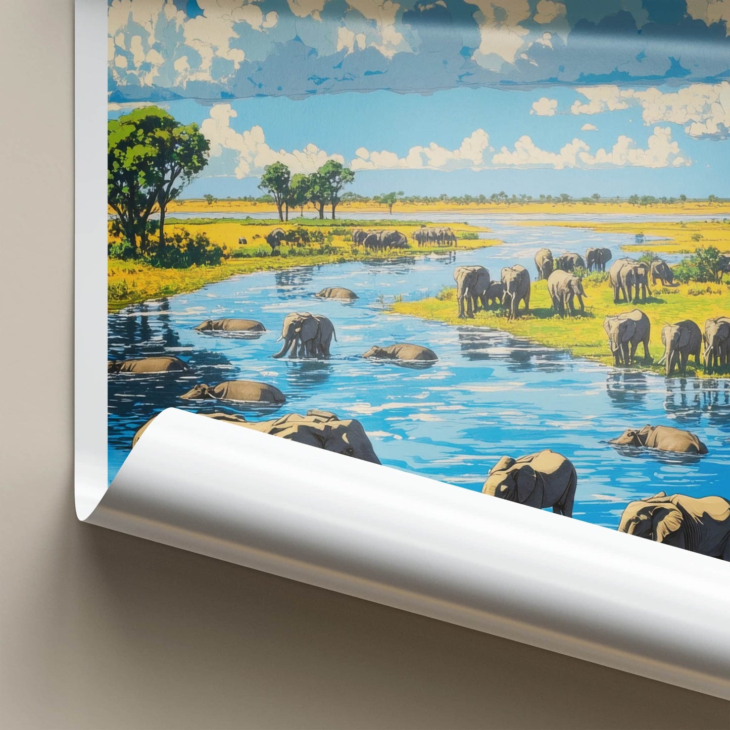 Arusha Poster - Tanzania Travel Art - Elephants River Crossing Home Decor