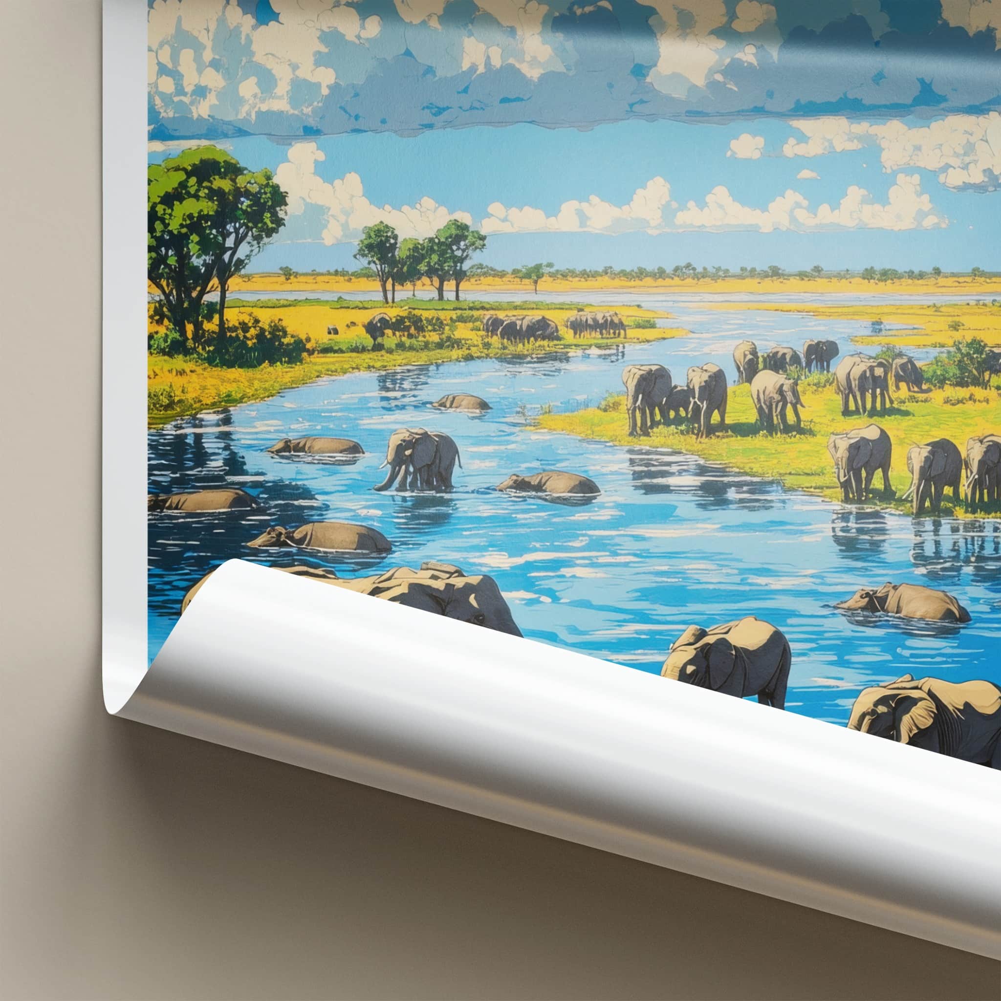 Arusha Poster - Tanzania Travel Art - Elephants River Crossing Home Decor