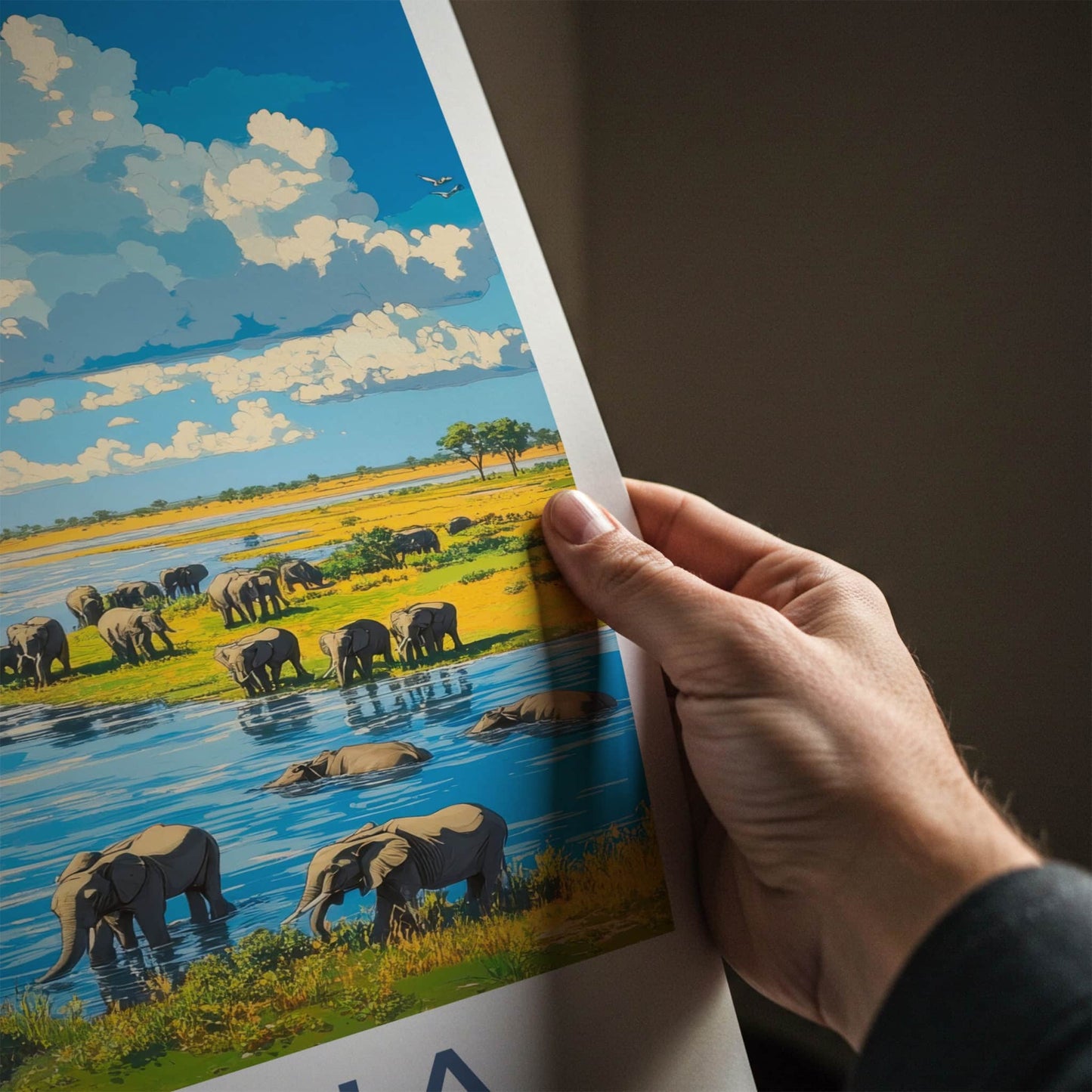 Arusha Poster - Tanzania Travel Art - Elephants River Crossing Home Decor