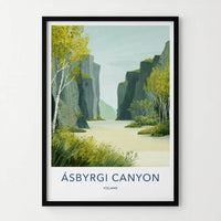 Asbyrgi Canyon Poster - Iceland Travel Art - Serene Waterway Cliffs Wall Decor