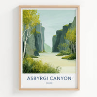 Asbyrgi Canyon Poster - Iceland Travel Art - Serene Waterway Cliffs Wall Decor